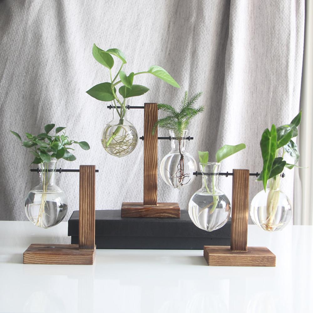 Glass & Wood Flower Pots